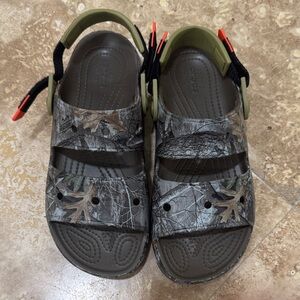 CROCS Kids Camouflage Sandals with Green Accents